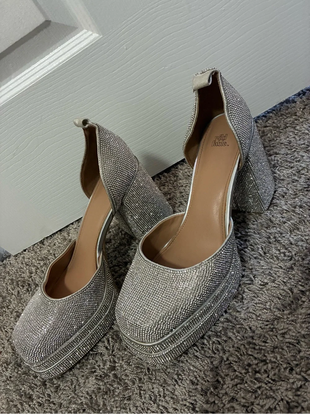 Wild fable Silver Rhinestone Platform Block Heel Pumps